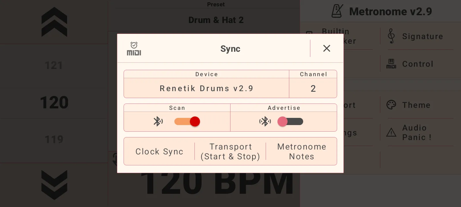MIDI sync dialog