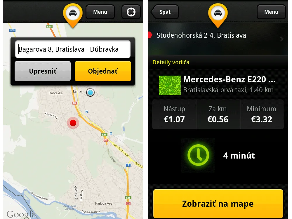 Taxicar passenger and driver application image 1.