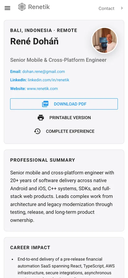 Web resume adapted to a phone viewport.