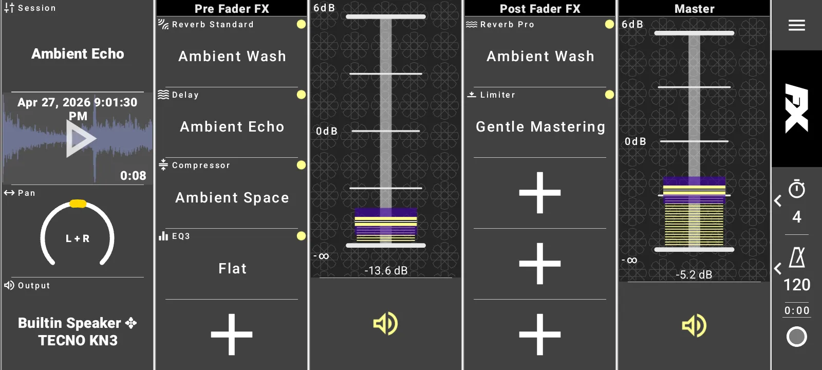 Audio Recorder waveform playback controls.