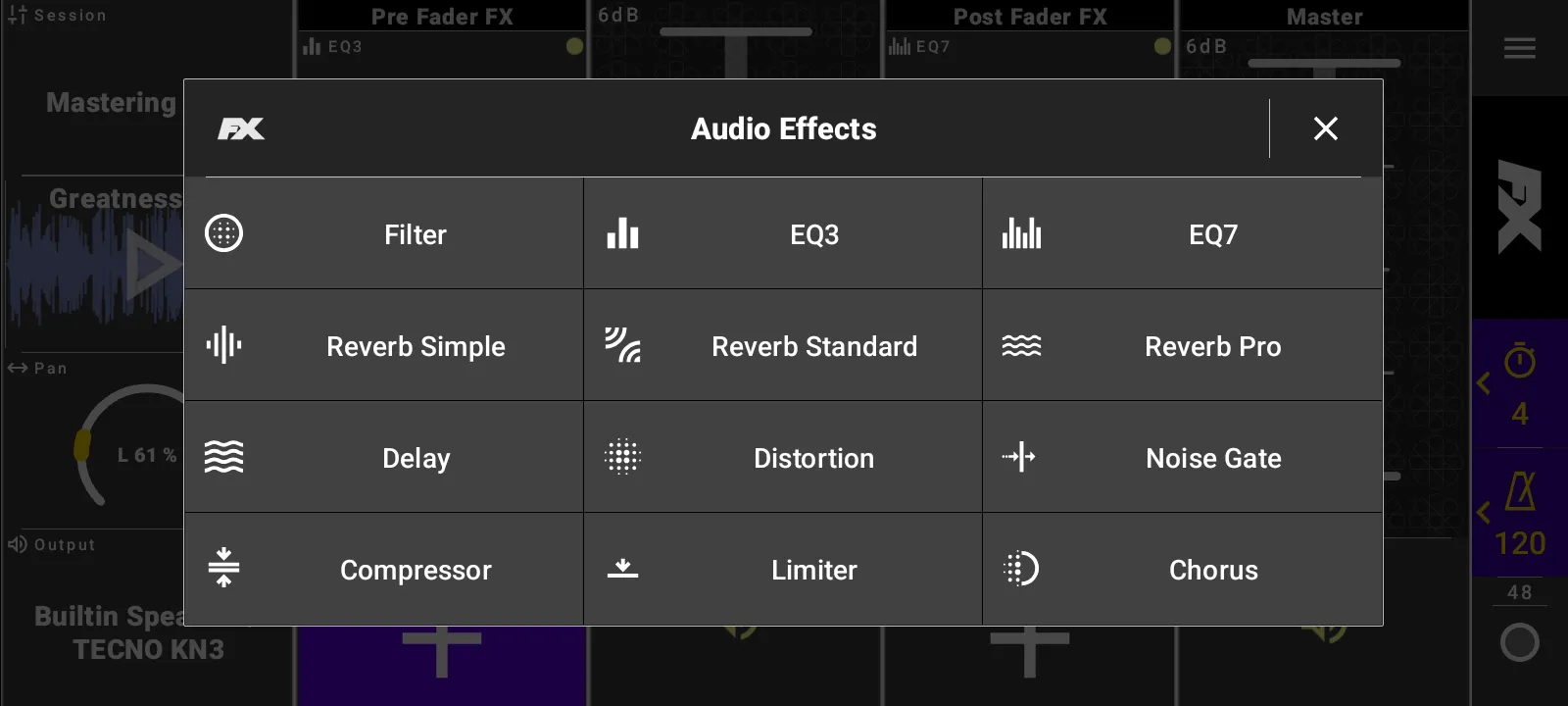 Audio Recorder effects picker.