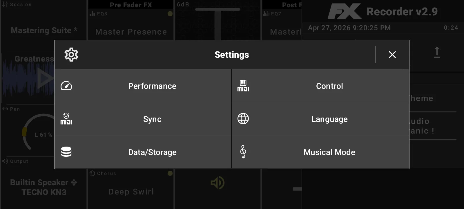 Audio Recorder appearance, data, and performance settings.