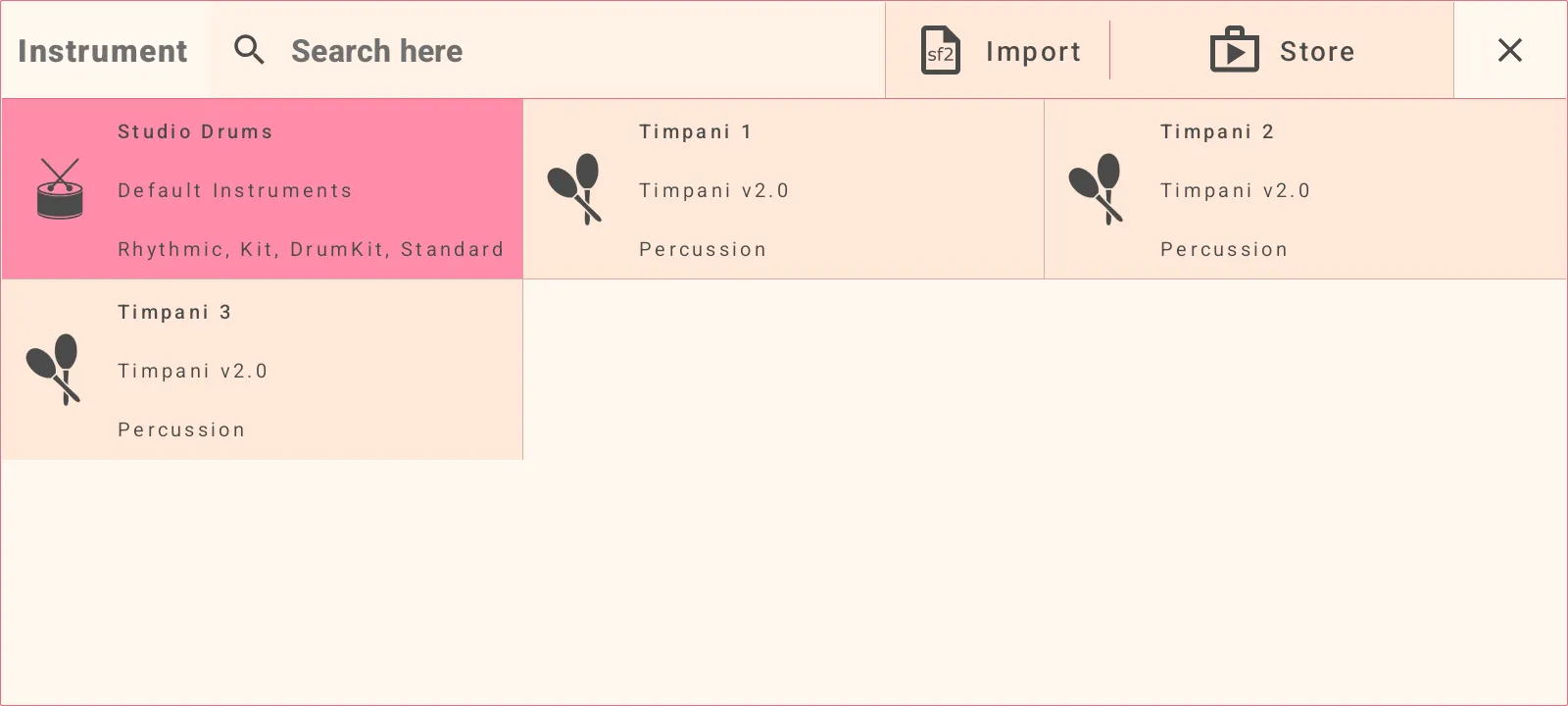 Metronome instrument browser.