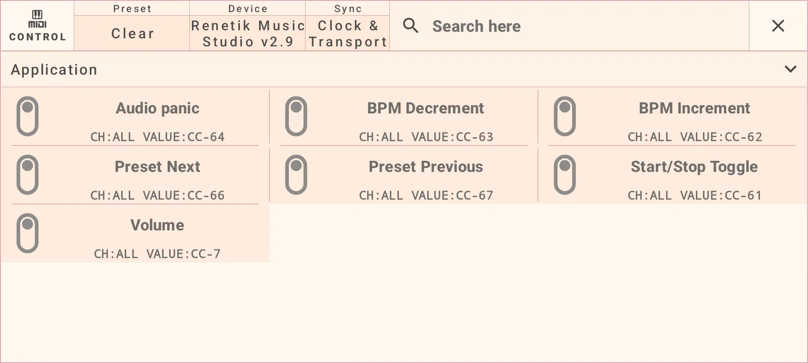 Metronome MIDI control mappings.