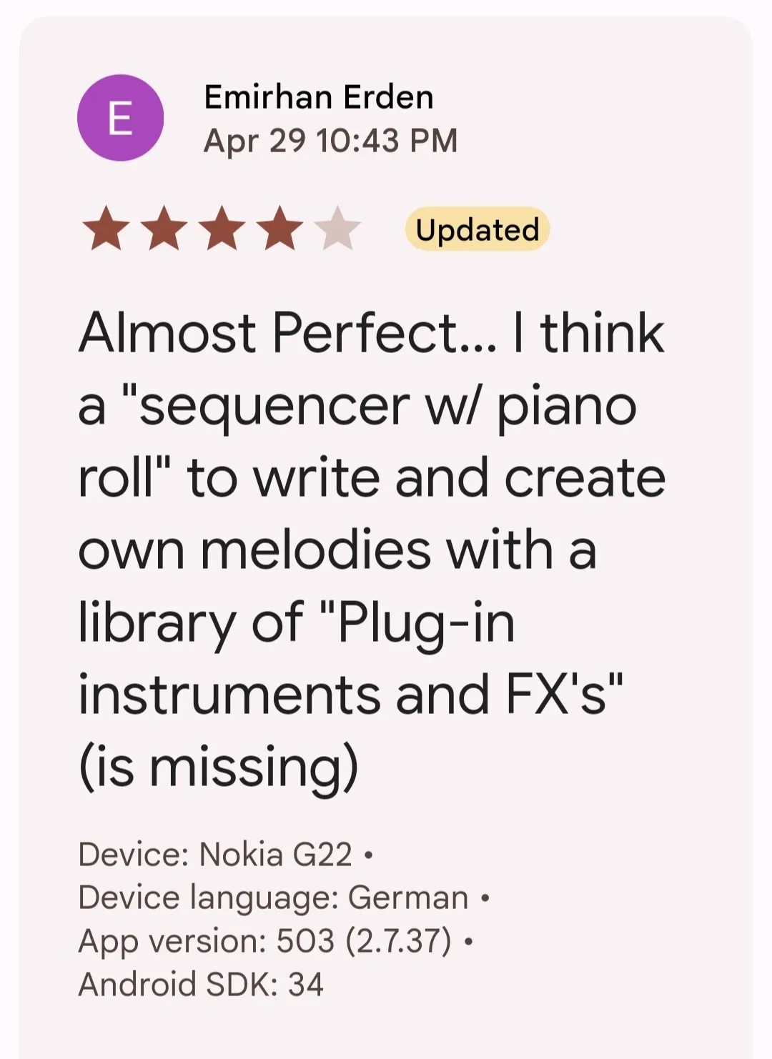 Music Studio customer review 2.
