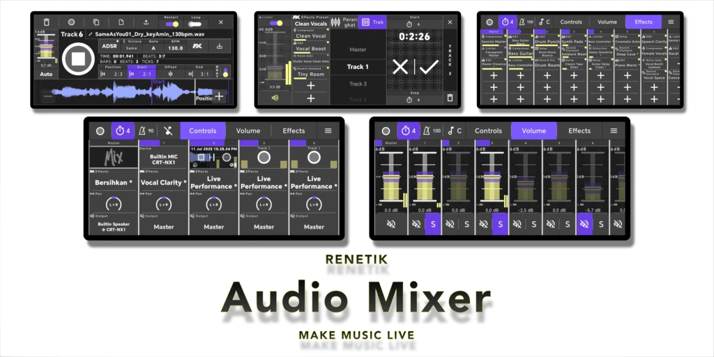 Audio Mixer feature artwork presenting its Android interface.